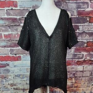 Aziza Embellished Rayon Knit Cold Shoulder High-low Top